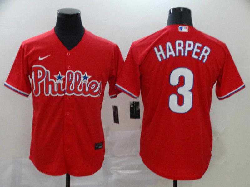 Men Philadelphia Phillies #3 Harper Red Nike Game MLB Jerseys